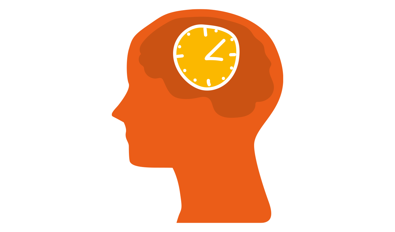 Illustration av ett huvud med en klocka i hjärnan