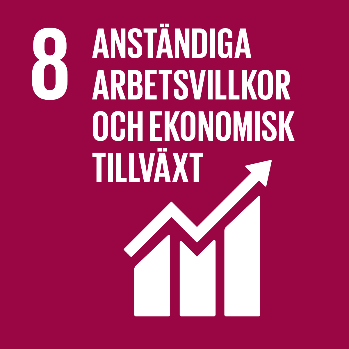 En illustration av FNs 8e globala mål med texten anständiga arbetsvillkor och ekonomisk tillväxt