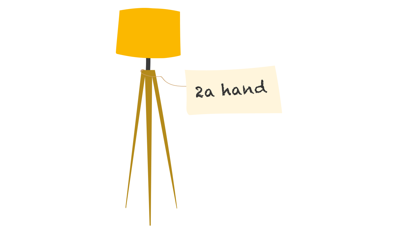 Illustration av en lampa med texten "2nd hand"